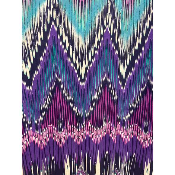Chico’s | Purple Teal Ikat Print Maxi Dress Size 2 (Large) Stretch Knit Abstract - Picture 8 of 15